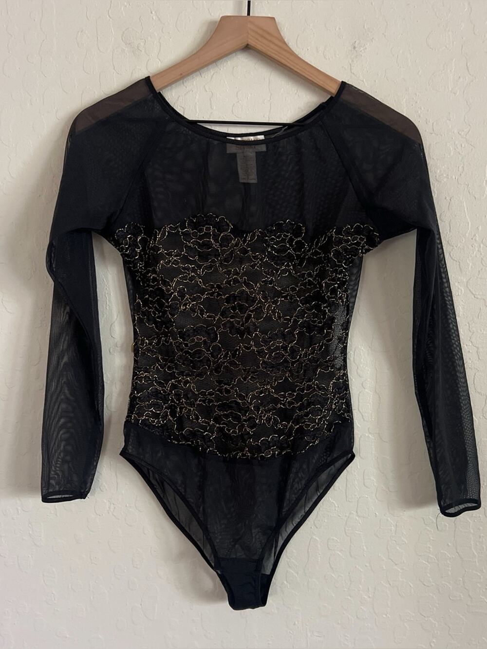 Vintage Victoria’s Secret Gold Label Sheer Mesh Long Sleeve Bodysuit Small Gold